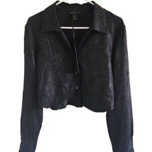 House Of Harlow 1960 NWT Top Black Textured Cropped Button Up - SIZE L